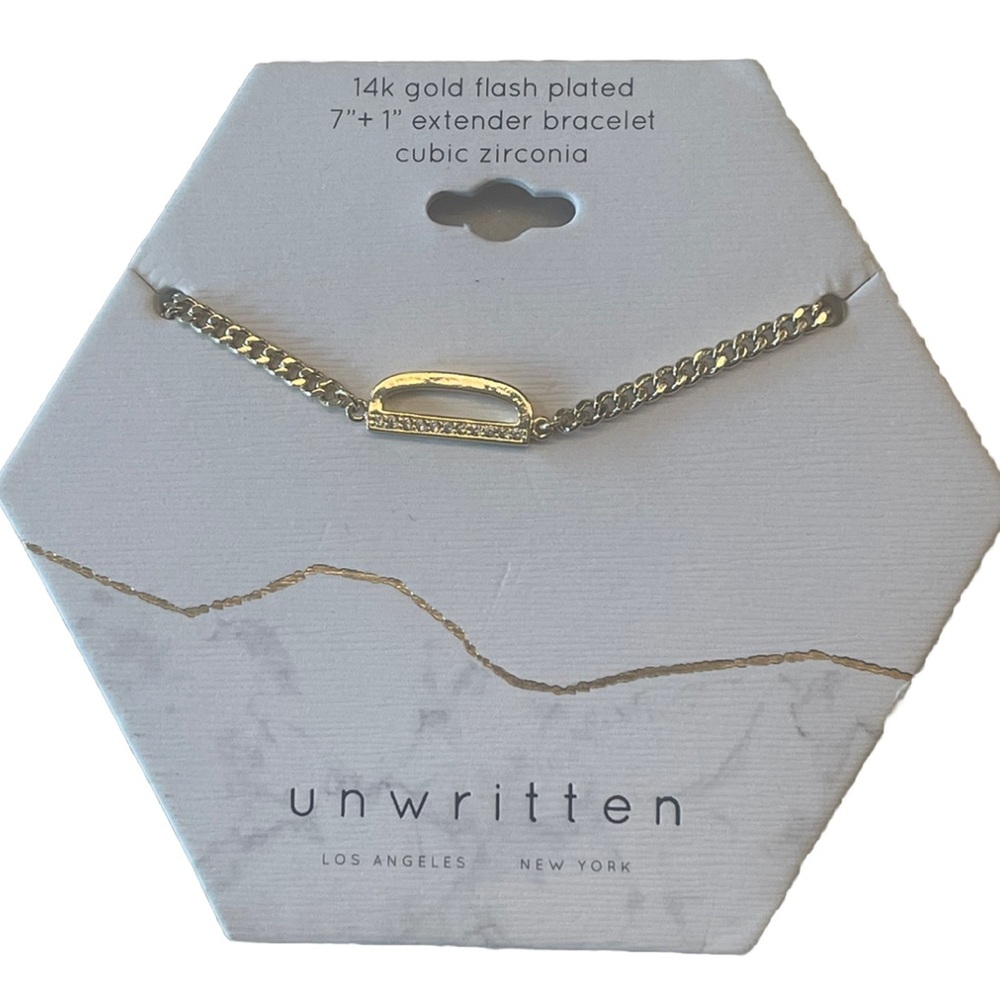 Unwritten Cubic Zirconia Initial Link Bracelet 14K Gold Flash Plated "D" 7+1 Ext